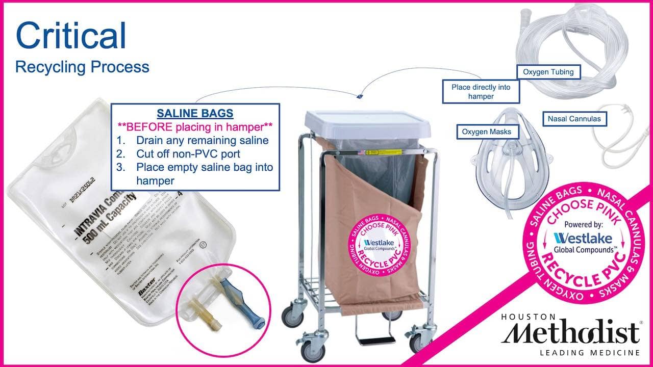 Saline bags, oxygen masks, oxygen tubing, and nasal cannulas will be collected in the Choose Pink programme.